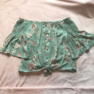 Flowery springtime off the shoulder blouse
